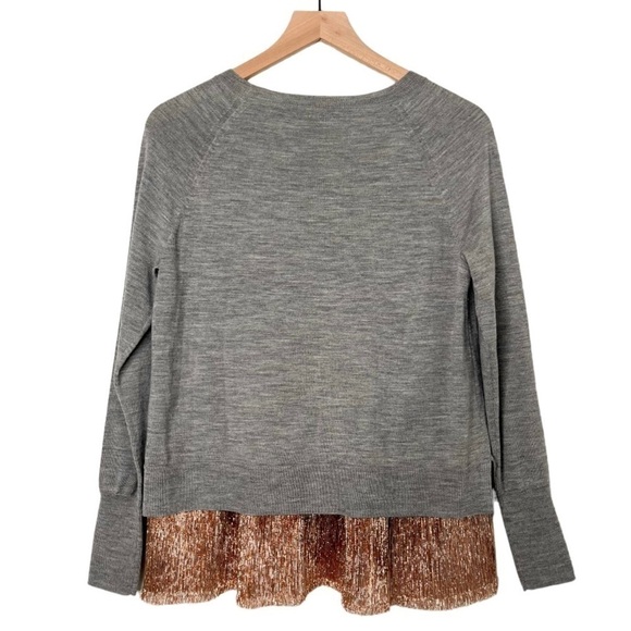 J. Crew Merino Wool Rose Gold Lame Hem‎ Sweater Grey Women’s Size XS - Picture 4 of 12